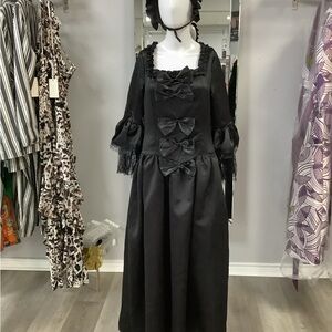 Elegant Black Gothic Dress with Bows